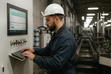 CLP, IHM e tela de supervisório SCADA em operação