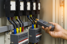 Técnico realizando inspeção preventiva em painel elétrico