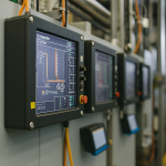 Painel elétrico com medidores de energia e indicadores